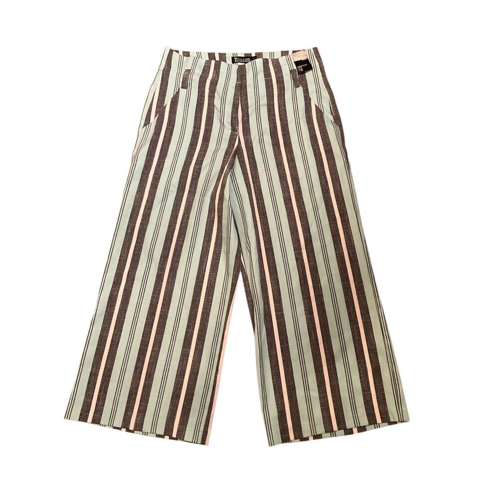 NY & Company Madie Capri Wide Leg Pants Striped Green/Gray Sz 12 NWT